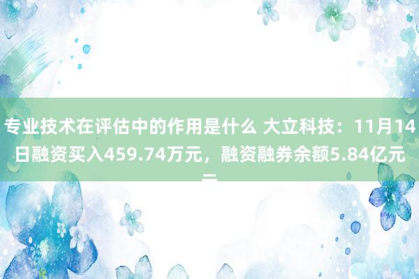 专业技术在评估中的作用是什么 大立科技：11月14日融资买入459.74万元，融资融券余额5.84亿元