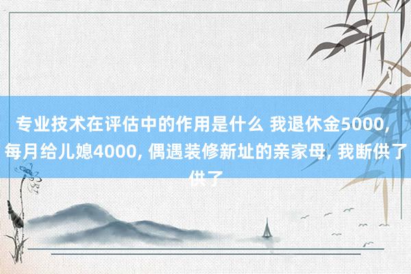 专业技术在评估中的作用是什么 我退休金5000, 每月给儿媳4000, 偶遇装修新址的亲家母, 我断供了