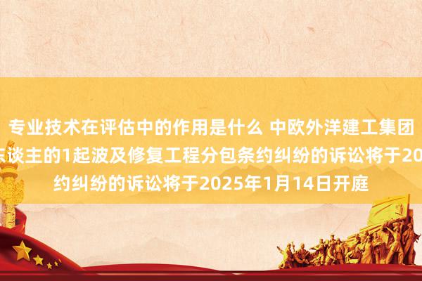 专业技术在评估中的作用是什么 中欧外洋建工集团当作被告/被上诉东谈主的1起波及修复工程分包条约纠纷的诉讼将于2025年1月14日开庭