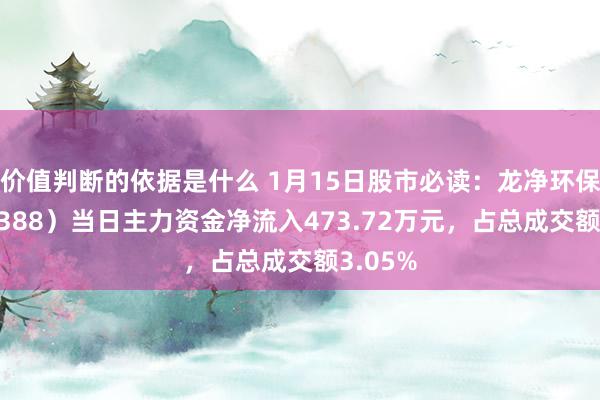 价值判断的依据是什么 1月15日股市必读：龙净环保（600388）当日主力资金净流入473.72万元，占总成交额3.05%