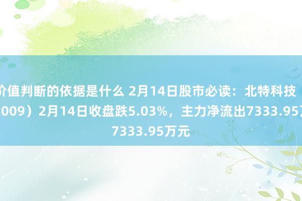 价值判断的依据是什么 2月14日股市必读：北特科技（603009）2月14日收盘跌5.03%，主力净流出7333.95万元