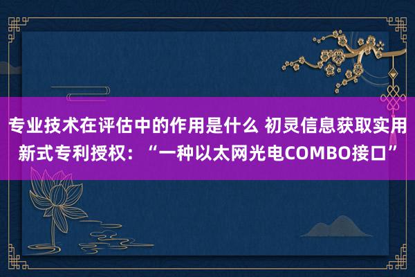 专业技术在评估中的作用是什么 初灵信息获取实用新式专利授权：“一种以太网光电COMBO接口”