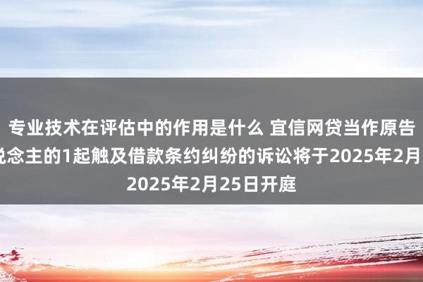 专业技术在评估中的作用是什么 宜信网贷当作原告/上诉东说念主的1起触及借款条约纠纷的诉讼将于2025年2月25日开庭