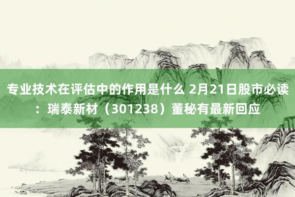 专业技术在评估中的作用是什么 2月21日股市必读：瑞泰新材（301238）董秘有最新回应