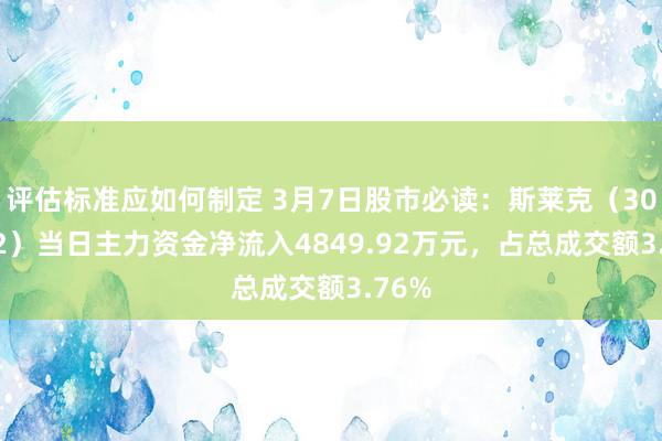 评估标准应如何制定 3月7日股市必读：斯莱克（300382）当日主力资金净流入4849.92万元，占总成交额3.76%