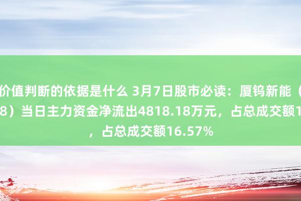 价值判断的依据是什么 3月7日股市必读：厦钨新能（688778）当日主力资金净流出4818.18万元，占总成交额16.57%