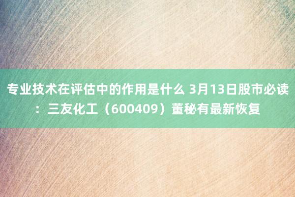 专业技术在评估中的作用是什么 3月13日股市必读：三友化工（600409）董秘有最新恢复