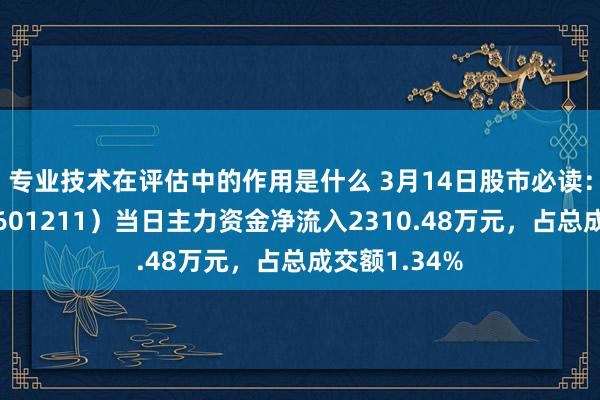 专业技术在评估中的作用是什么 3月14日股市必读：国泰君安（601211）当日主力资金净流入2310.48万元，占总成交额1.34%